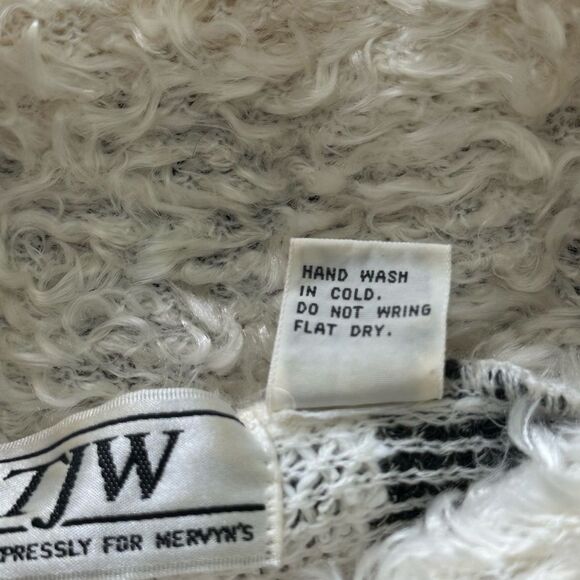 Vtg TJW Medium Turtleneck Dolman Sleeve Abstract Chunky Sweater White Taupe Crm - Picture 7 of 7